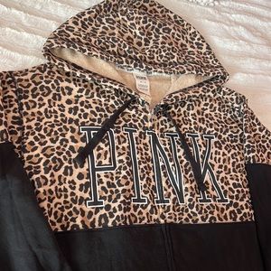 PINK Animal Print Zip Up Hoodie